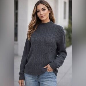 Calvin Klein Charcoal Gray Cable-Knit
Mock Neck Sweater Size XLg